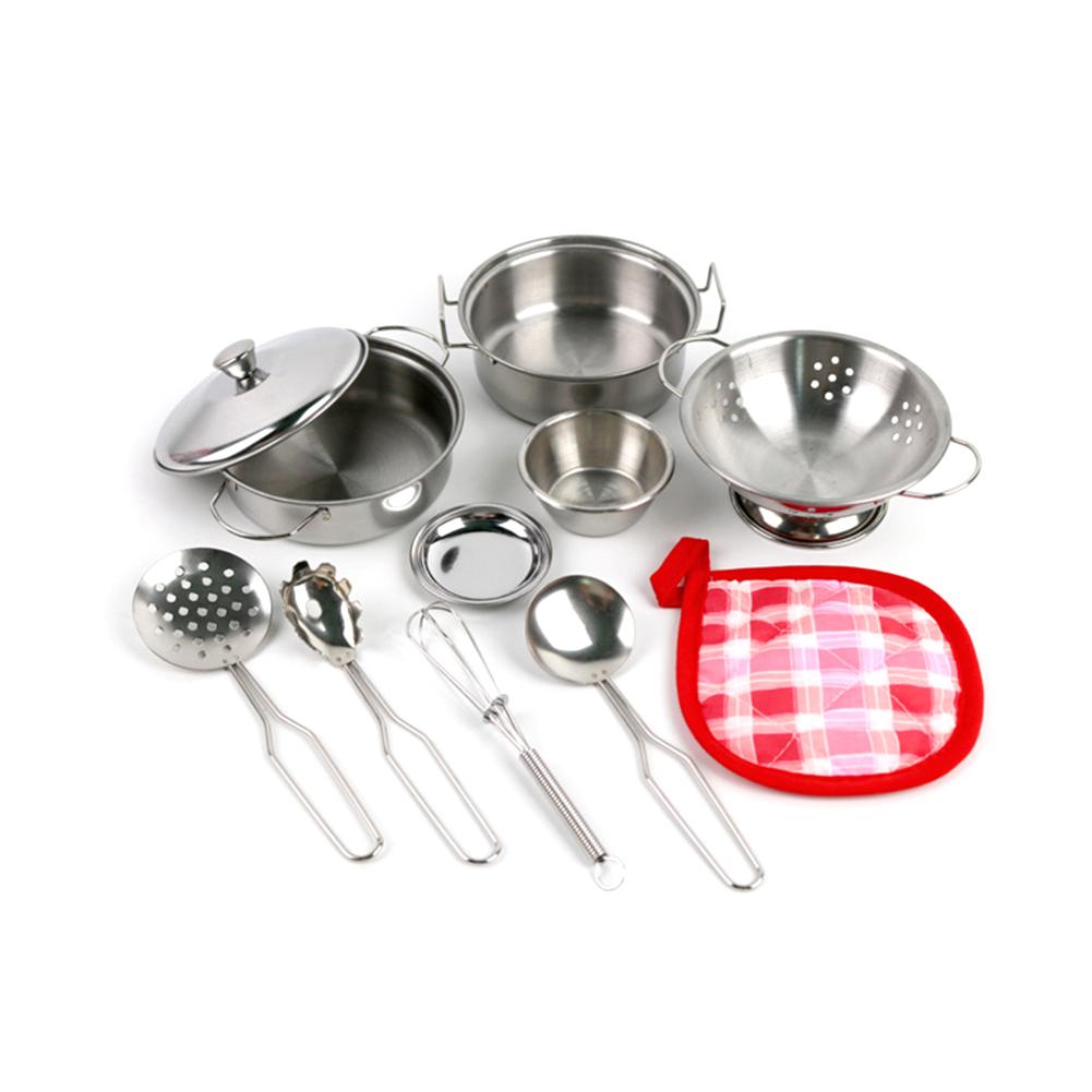 Kids Outdoor Kitchen Set - ของเล่นชุดครัวจำลองพร้อมอุปกรณ์ทำอาหารสแตนเลส หม้อ กระทะ ชุดของเล่นครัวสำหรับเด็ก เกมทำอาหารขนาดเล็ก หม้อ