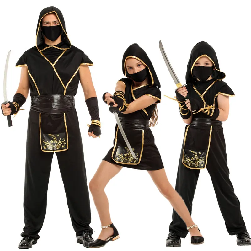 Kids Outdoor Ninja Equipment - Umorden ฮาโลวีนเครื่องแต่งกายสําหรับเด็กเด็กผู้ใหญ่ Mystical Black Gold Ninja