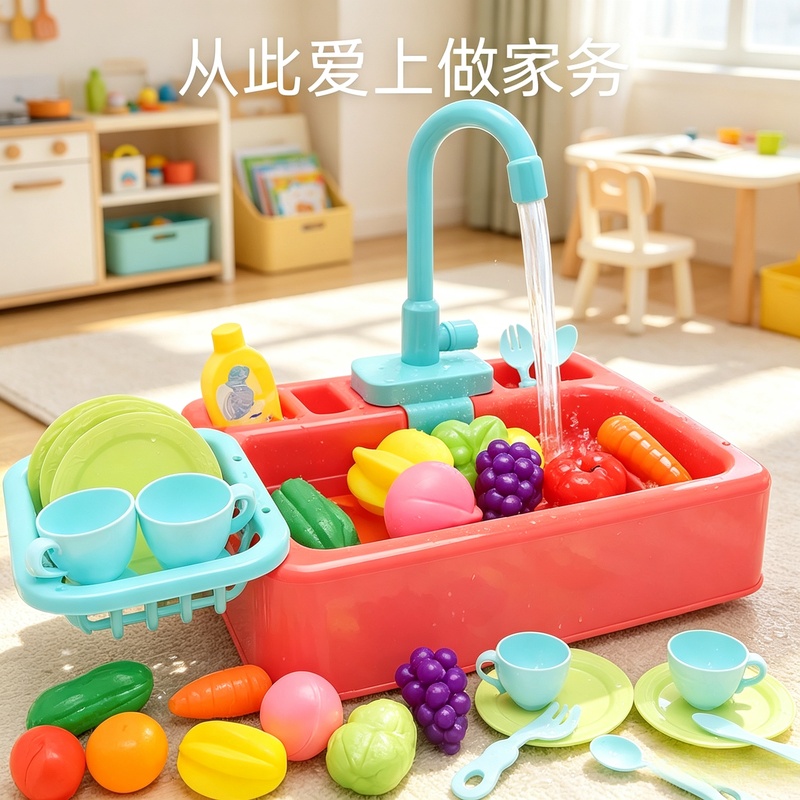 Kids Outdoor Kitchen Set - ชุดอ่างล้างจานพลาสติกของเล่นในครัว ชุดจำลองการทำงานบ้านสำหรับเด็ก ของเล่นเสริมพัฒนาการสำหรับเด็กเล็ก