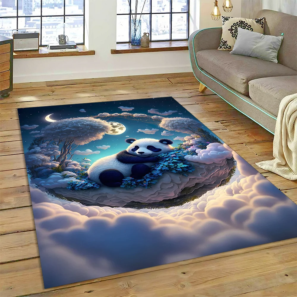 Kids Outdoor Play Area - พรมลายการ์ตูนสัตว์แพนด้าน่ารักสำหรับตกแต่งบ้าน ห้องนั่งเล่น ห้องนอน โซฟา พรมเช็ดเท้า พรมปูพื้นสำหรับเด็ก