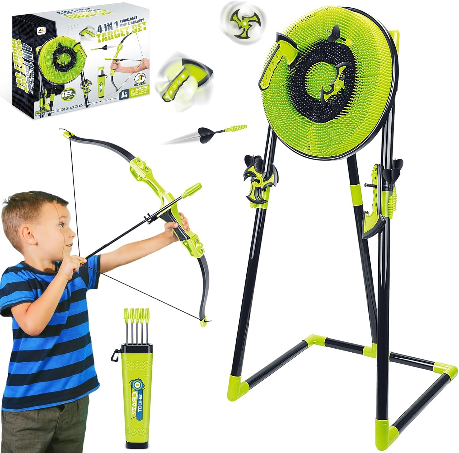 Kids Outdoor Ninja Set - ชุดเป้าหมายการขว้างขวาน 4 ใน 1 สําหรับเด็กผู้ใหญ่ในสนามหลังบ้าน รวมเป้าหมายขนแปรง