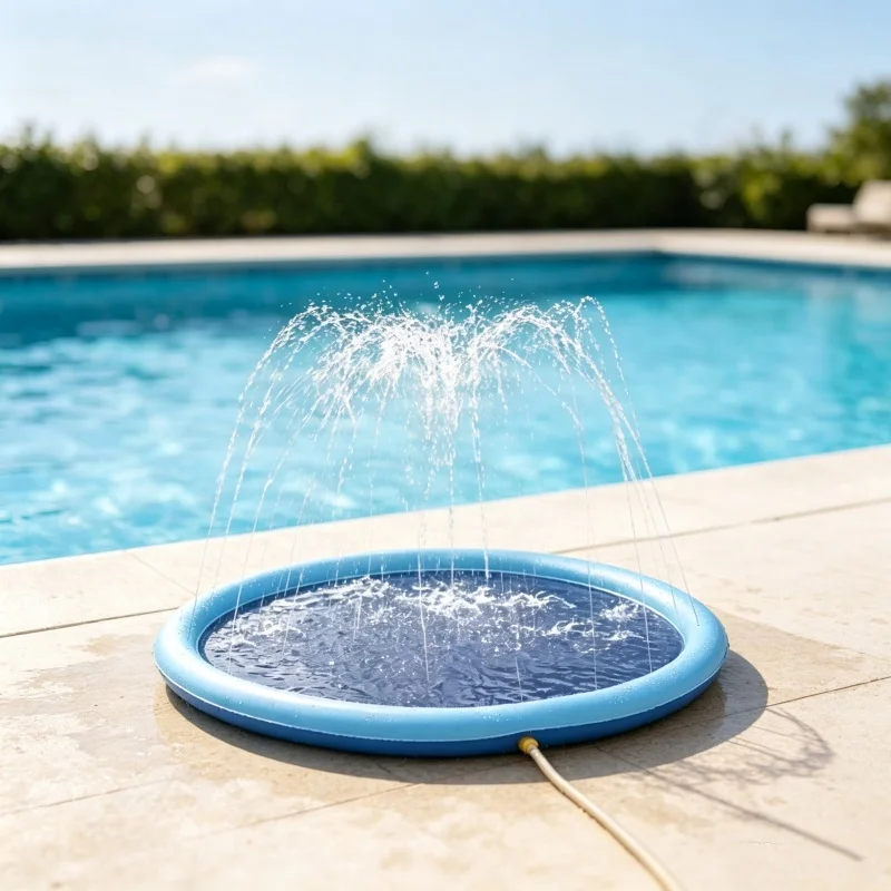 Sprinkler Splash Pad - แผ่นรองกันลื่นแบบหนาพร้อมระบบสปริงเกอร์ปรับระดับได้สำหรับสนามหญ้า สวนหลังบ้าน ลานบ้านกลางแจ้งในฤดูร้อนสำหรับสัตว์เลี้ยงสุนัข