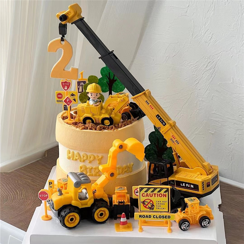 Kids Outdoor Digger - Excavator Crane รถแทรกเตอร์เค้ก Topper วิศวกรรมการก่อสร้างเค้กวันเกิดตกแต่งเด็กทารกฝักบัว Boy