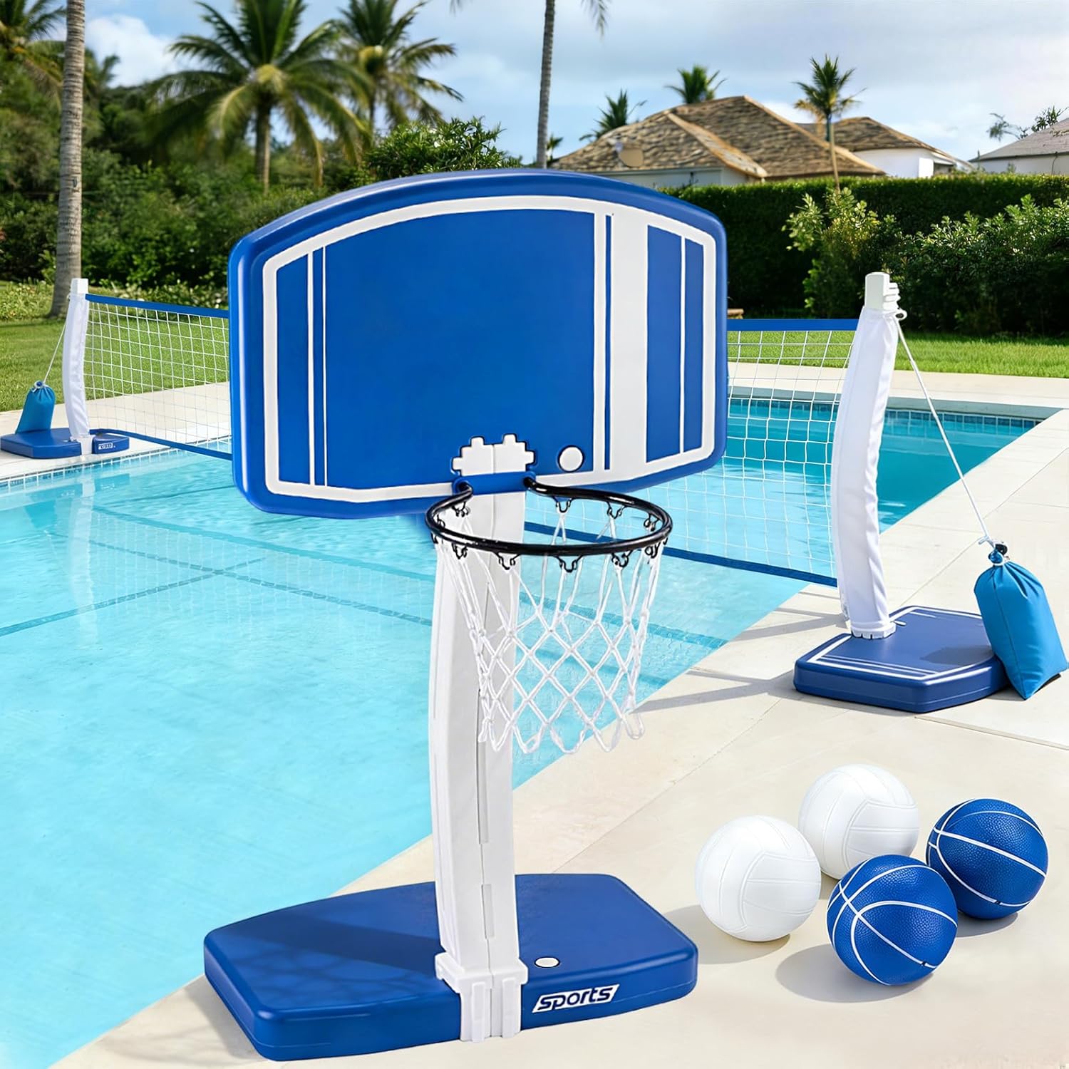 Kids Outdoor Toys - ห่วงบาสเก็ตบอลเหนือพื้นดินและตาข่ายวอลเลย์บอล 2-in-1 ของเล่นเกมน้ำกลางแจ้งสำหรับเด็กอายุ 3-12 ปี วัยรุ่น