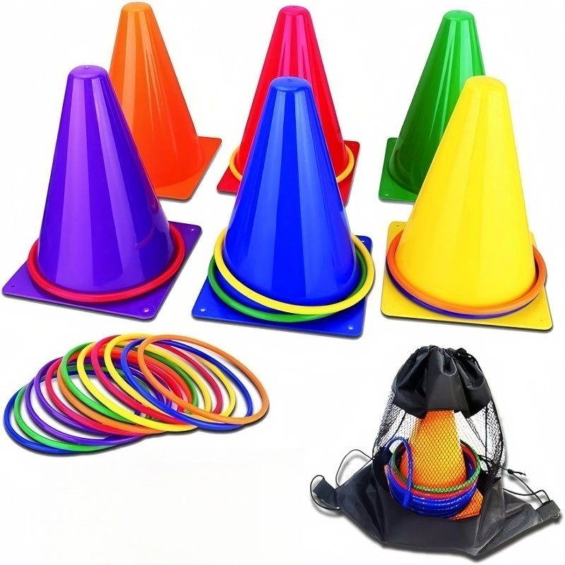 Kids Outdoor Yard Tools - ชุดเกมโยนกรวยวงแหวน 1 ชุด ของเล่นเด็ก เกมกลางแจ้ง ฟุตบอล