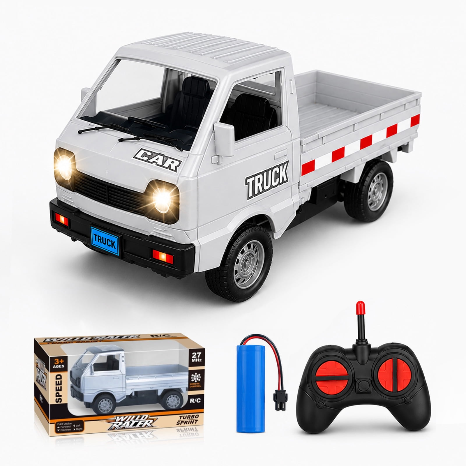 Kids Outdoor Electric Car - รถบรรทุกของเล่นบังคับวิทยุ RC รถบรรทุกไฟฟ้าขนาดเล็กพร้อมไฟ LED ของเล่นเสมือนจริงสำหรับเด็กผู้ชาย ของขวัญสำหรับเล่นกลางแจ้ง