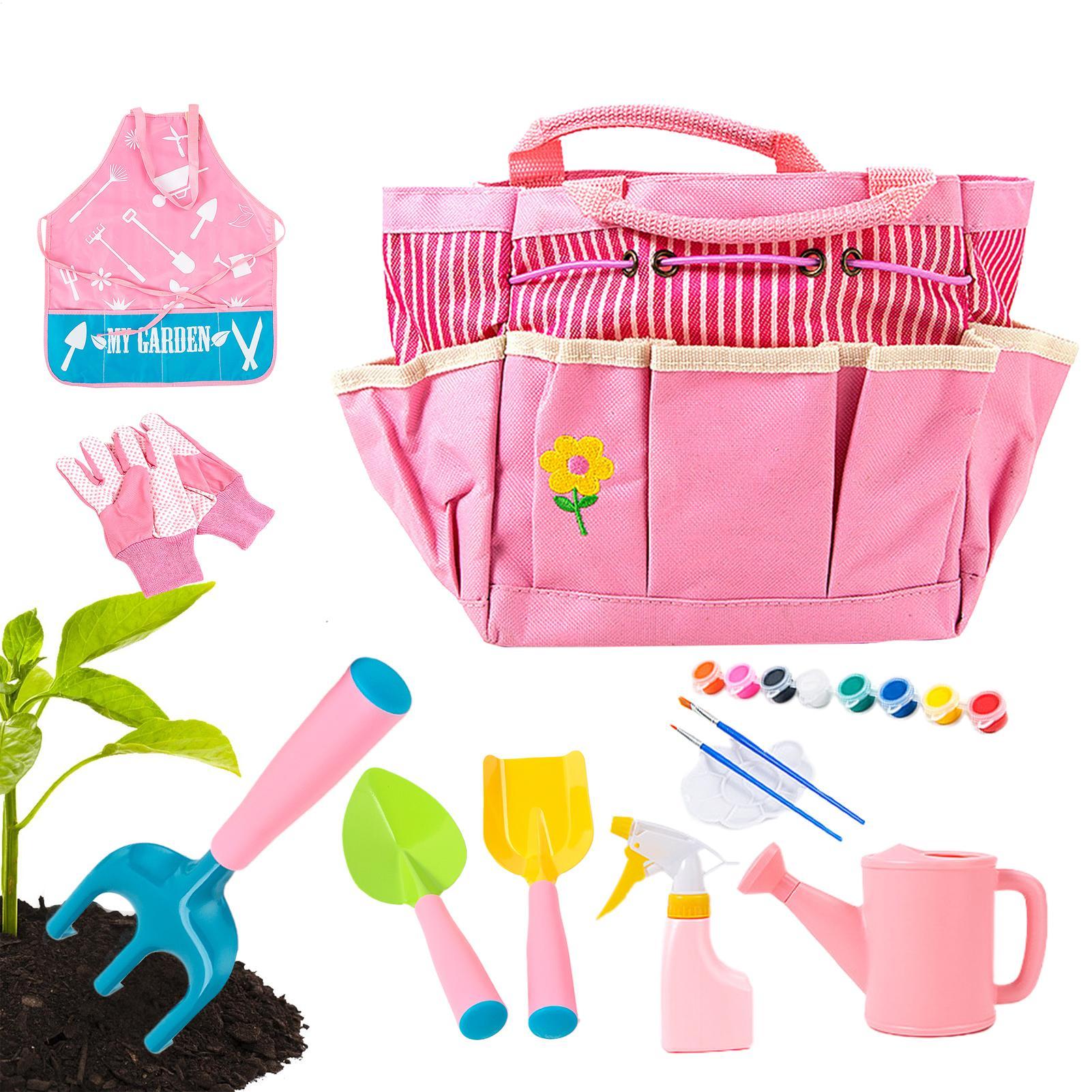 Kids Outdoor Yard Tools - ชุดทำสวนสำหรับเด็ก น้ำหนักเบา ออกแบบตามหลักสรีรศาสตร์ ของเล่นกลางแจ้ง ชุดทำสวนสำหรับเด็กผู้หญิง อุปกรณ์ทำสวนสำหรับเด็ก