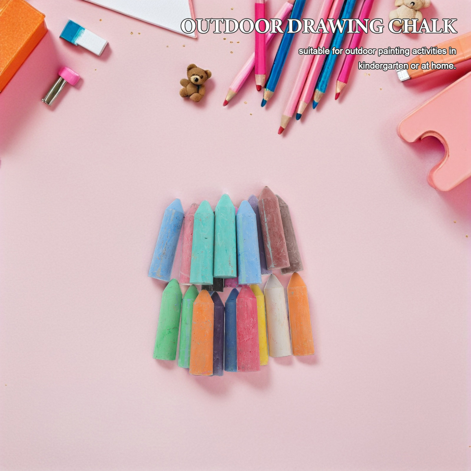 Kids Outdoor Chalkboard - ชุดชอล์กจัมโบ้สำหรับเด็ก 20 ชิ้น ชอล์กล้างออกได้สำหรับใช้กลางแจ้ง บนทางเท้า ทางรถวิ่ง