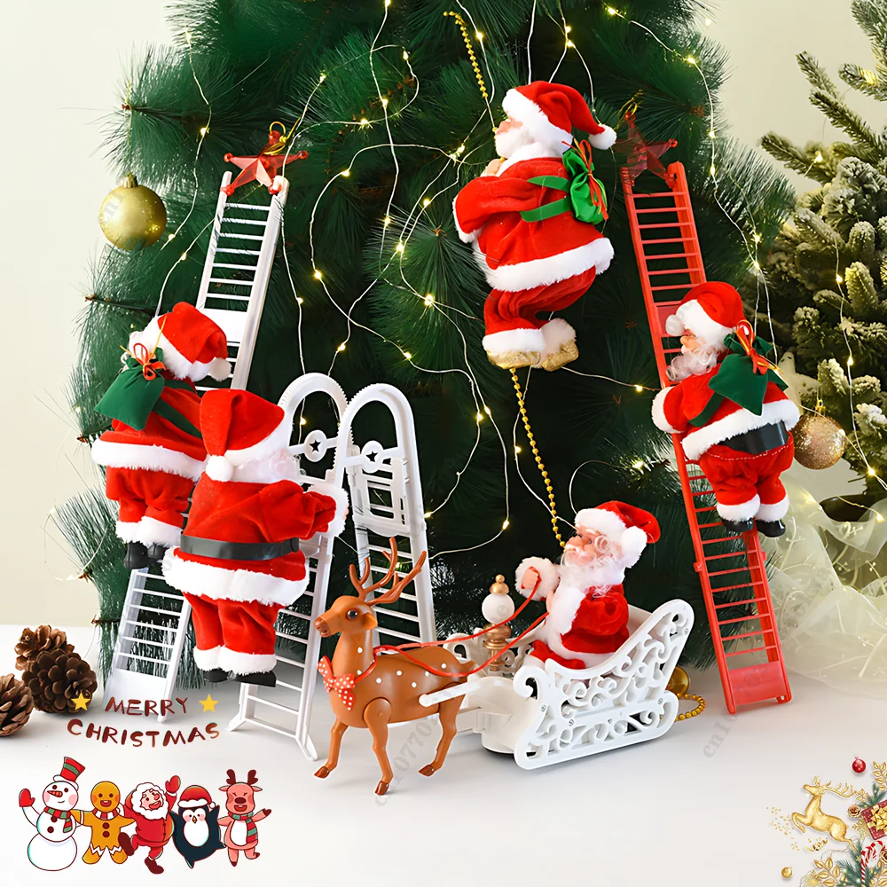 Kids Outdoor Ladder - ซานต้าคลอสปีนบันไดไฟฟ้า ของตกแต่งคริสต์มาส รูปทรงลูกปัด ของขวัญวันหยุดสำหรับเด็ก ตกแต่งงานปาร์ตี้กลางแจ้ง ร้านค้า