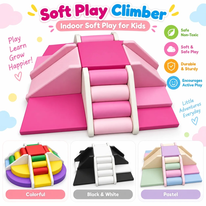 Kids Outdoor Play Area - ชุดปีนป่ายสำหรับเด็กเล็ก พร้อมสไลเดอร์ ทางลาด และบันได หลากสีสัน ขาว