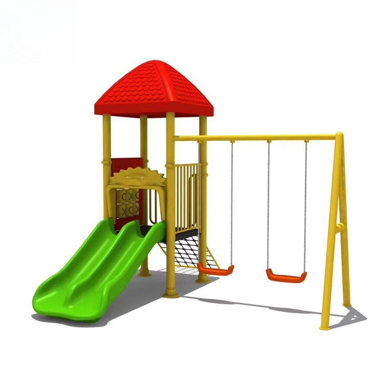Kids Outdoor Swing Set - อุปกรณ์สนามเด็กเล่นเหล็ก, ชิงช้าคอมโพสิต, ชุดสไลเดอร์พลาสติก, สวนสนุกกลางแจ้งสำหรับโรงเรียนอนุบาล, โครงสร้างสนามเด็กเล่น