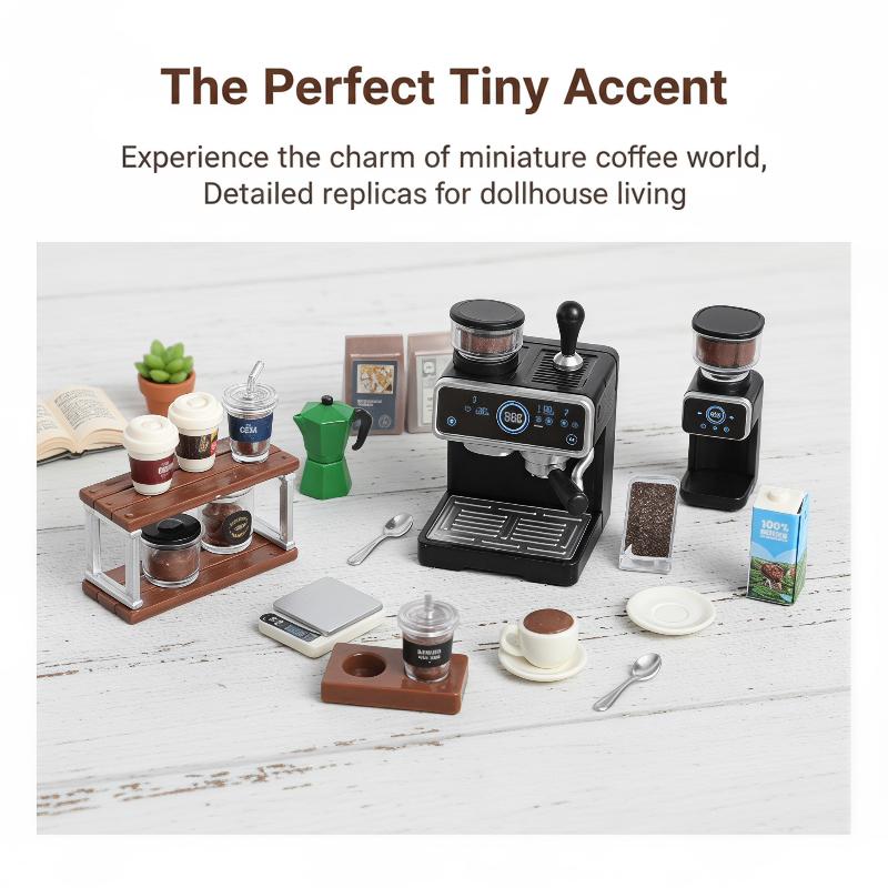 Kids Outdoor Kitchen Set - ชุดเครื่องชงกาแฟและถ้วยขนาดเล็กสำหรับบ้านตุ๊กตา 1:12 ทนทาน ป้องกันการตก ของเล่นจำลองครัวสำหรับเด็ก เล่นสนุกในชีวิตประจำวัน