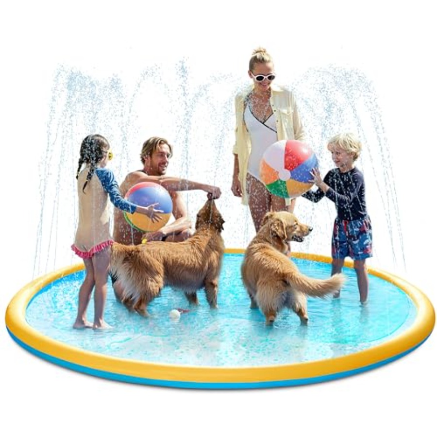 Sprinkler Splash Pad - แผ่นรองเล่นน้ำกลางแจ้งสำหรับเด็กเล็ก เด็ก และสุนัข; ทำจาก PVC หนาพิเศษ