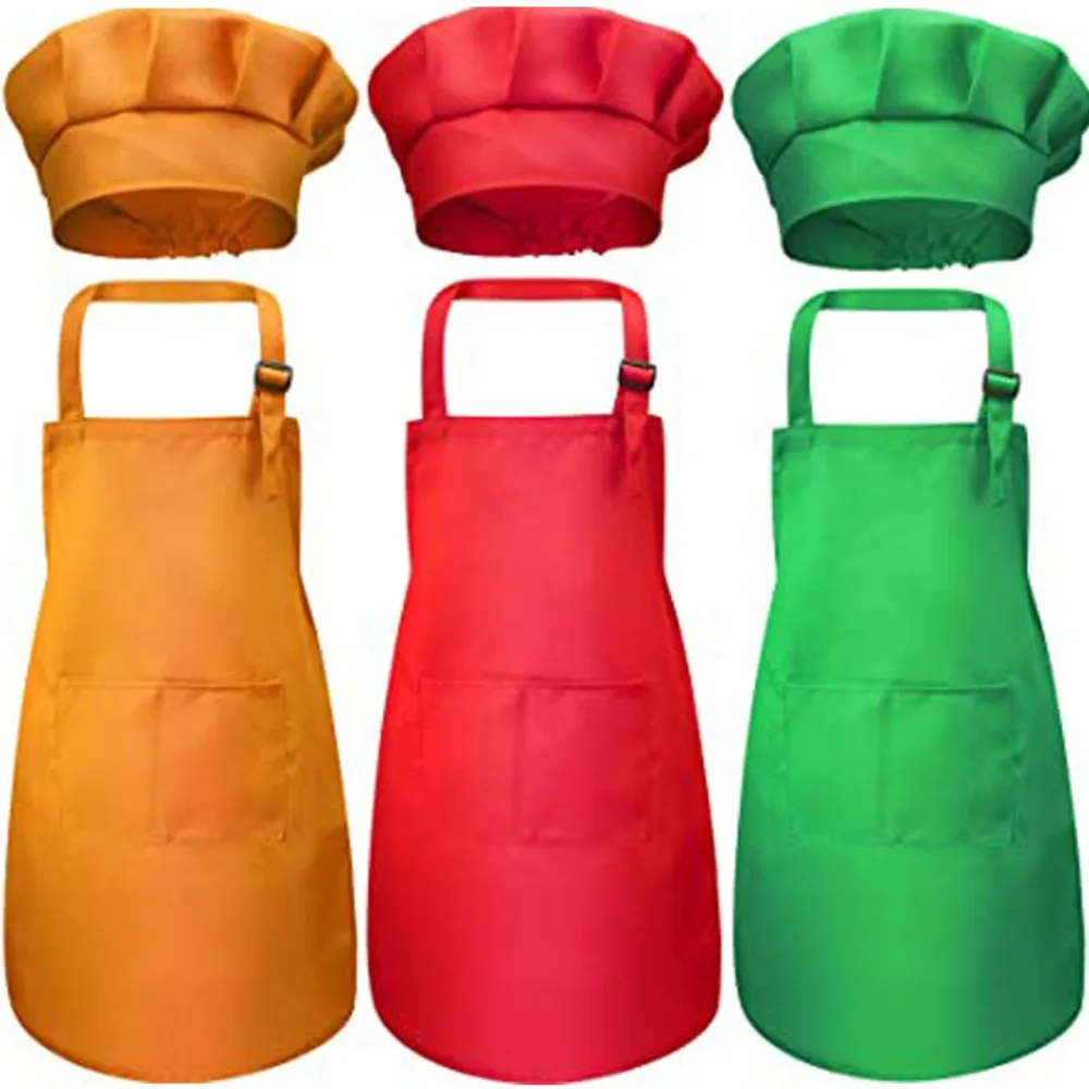 Kids Outdoor Kitchen Set - ผ้ากันเปื้อนเด็ก ผ้ากันเปื้อนเชฟ มีกระเป๋าหน้า สำหรับเด็กชายและเด็กหญิง ผ้ากันเปื้อนทำครัว งานฝีมือ