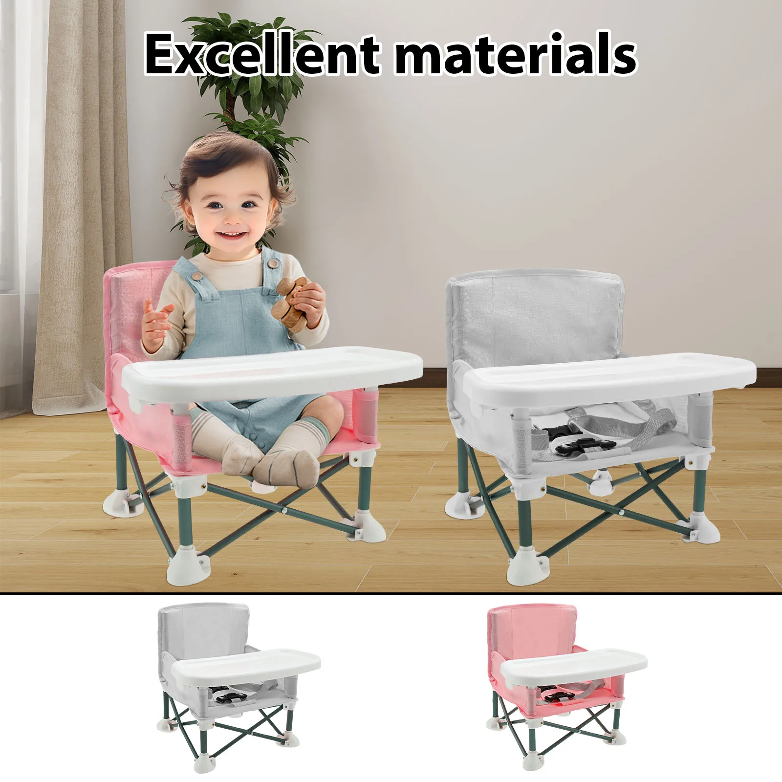 Kids Outdoor Folding Chair - เด็กวัยหัดเดิน Booster Seat พร้อมเข็มขัดนิรภัยเด็กเก้าอี้รับประทานอาหารแบบพกพาพับเด็กพร้อมถาดให้อาหารสําหรับชายหาดกลางแจ้งในร่ม