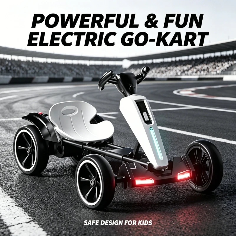Kids Outdoor Electric Car - รถโกคาร์ทไฟฟ้าสำหรับเด็กแบบพับได้พร้อมไฟ LED ไม่ต้องประกอบ รถของเล่นแข่งแบบพกพาสำหรับเด็กผู้ชาย เหมาะสำหรับเล่นกลางแจ้ง
