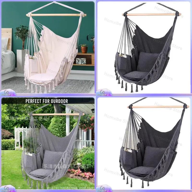 Kids Outdoor Hammock - เก้าอี้แขวนกลางแจ้ง ชิงช้าเปลผ้าฝ้าย สำหรับสวน ระเบียง ลานบ้าน เฟอร์นิเจอร์บ้านเพื่อการพักผ่อน