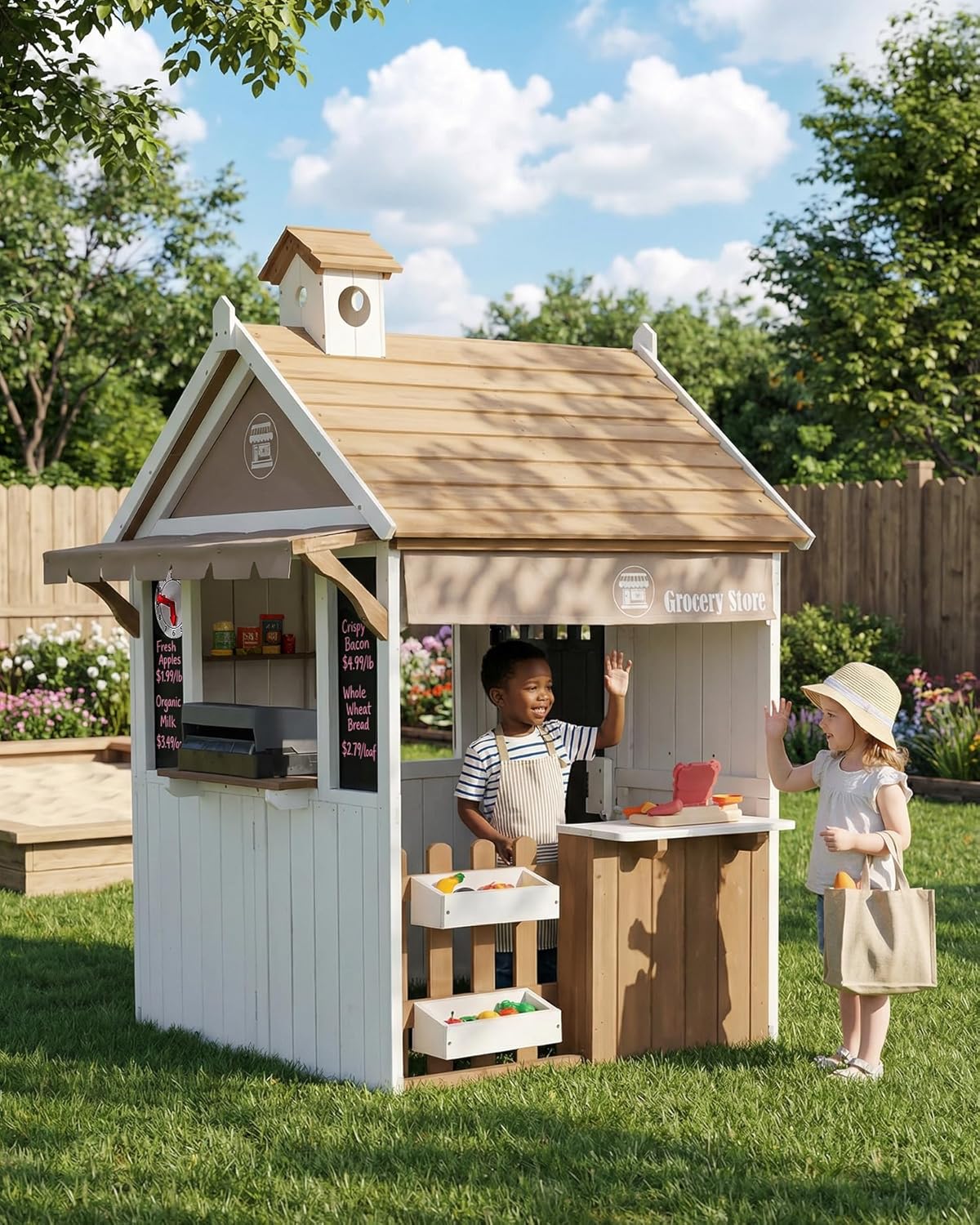 บ้านไม้ซีดาร์สำหรับเด็กเล่นกลา - Kids Outdoor Chalkboard บทวิจารณ์และราคา