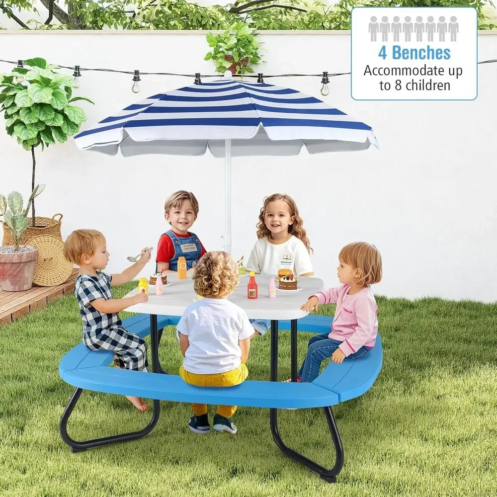โต๊ะปิกนิกสำหรับเด็ก 8 ที่นั่ง - Kids Outdoor Bench With Umbrella บทวิจารณ์และราคา