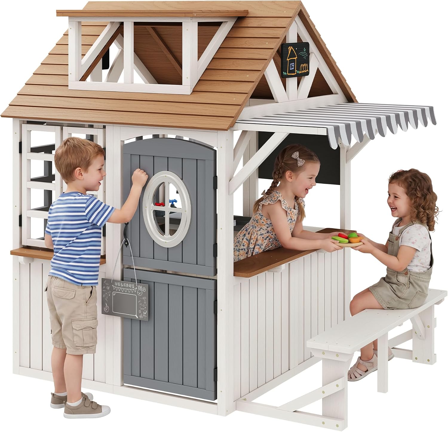 บ้านเด็กเล่นกลางแจ้งทำจากไม้เฟ - Kids Outdoor Chalkboard บทวิจารณ์และราคา