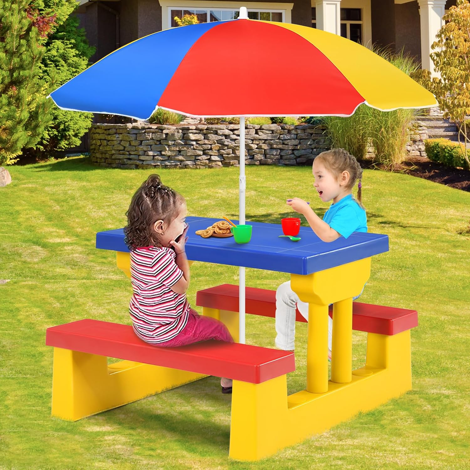 ARMILE โต๊ะปิกนิกสำหรับเด็ก ชุ - Kids Outdoor Bench With Umbrella บทวิจารณ์และราคา