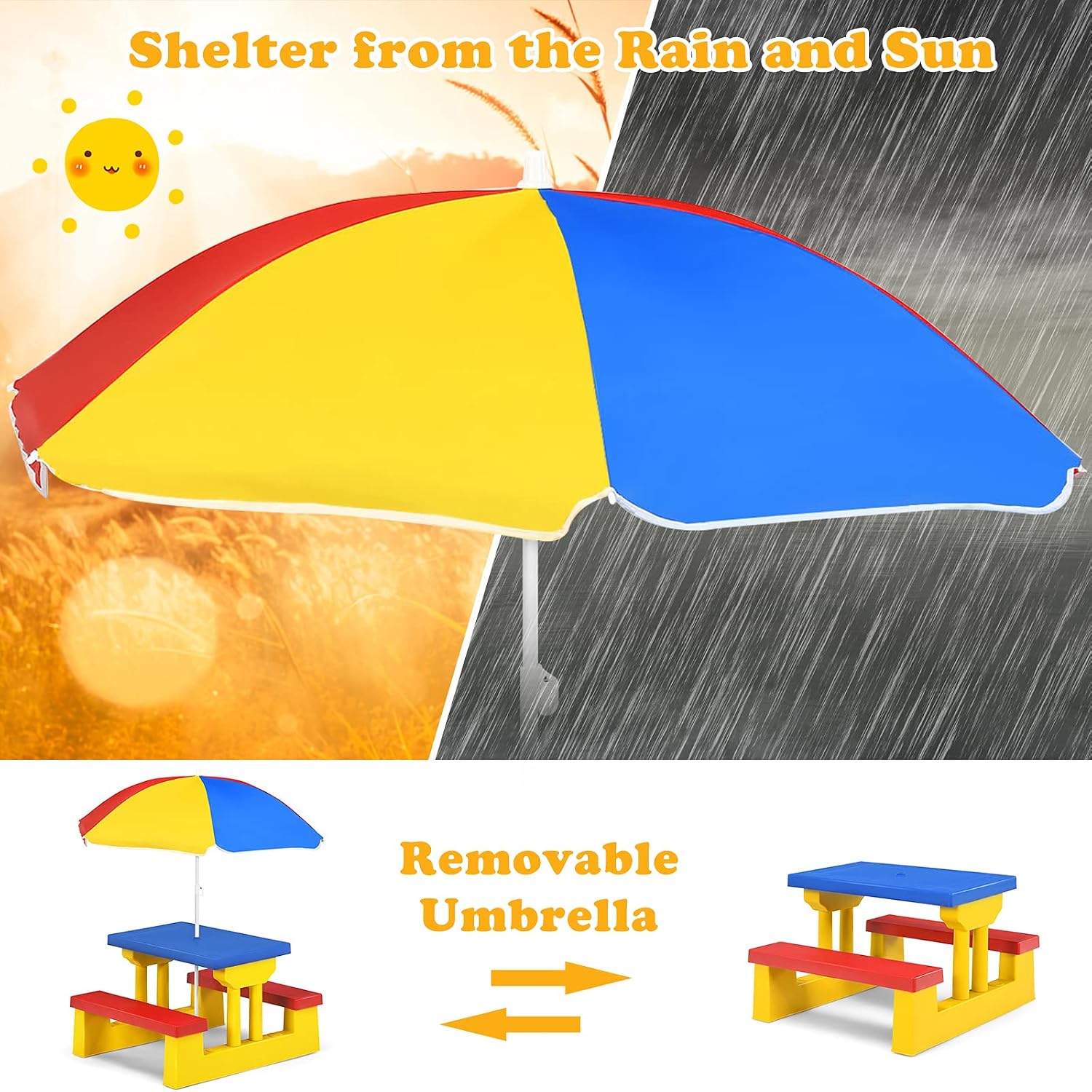 ARMILE โต๊ะปิกนิกสำหรับเด็ก ชุ - Kids Outdoor Bench With Umbrella บทวิจารณ์และราคา