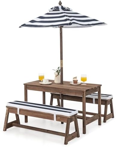 โต๊ะปิกนิกสำหรับเด็ก ชุดโต๊ะแล - Kids Outdoor Bench With Umbrella บทวิจารณ์และราคา